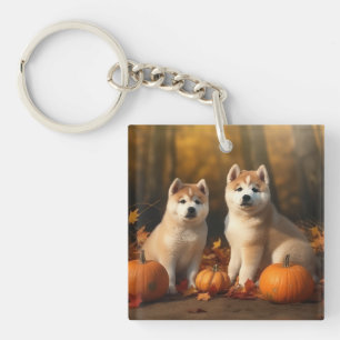Akita Puppy Autumn Delight Pumpkin Key Ring