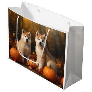 Akita Puppy Autumn Delight Pumpkin Large Gift Bag