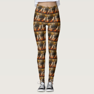 Akita Puppy Autumn Delight Pumpkin Leggings