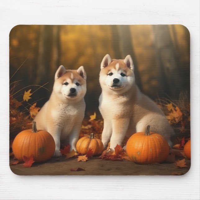 Akita Puppy Autumn Delight Pumpkin Mouse Mat (Front)
