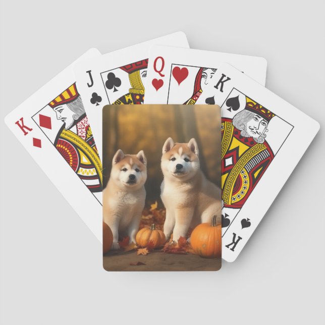 Akita Puppy Autumn Delight Pumpkin Playing Cards (Back)