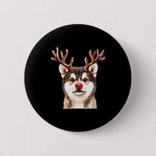 Akita Reindeer Christmas Lights Dog Lover Xmas Paj 6 Cm Round Badge