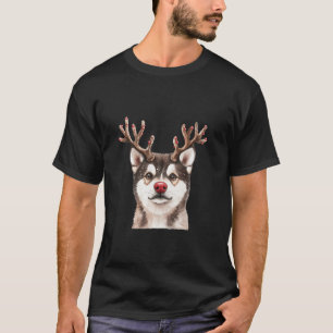 Akita Reindeer Christmas Lights Dog Lover Xmas Paj T-Shirt