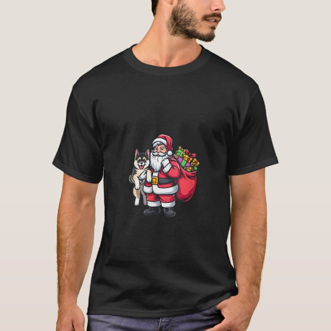 Akita Santa Claus Funny Dog Christmas V Neck  T-Shirt (Front)
