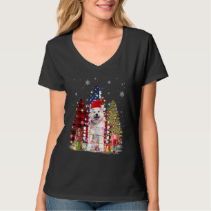 Akita Santa Hat Light Buffalo Plaid Leopard Xmas S T-Shirt