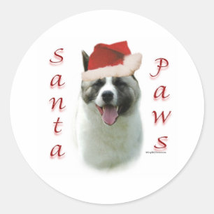 Akita Santa Paws Classic Round Sticker