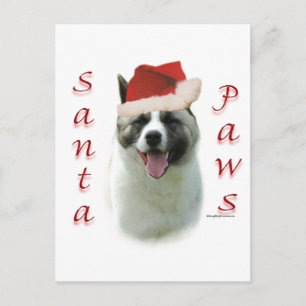 Akita Santa Paws Holiday Postcard