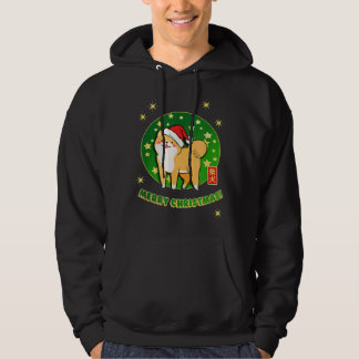 Akita Shiba Inu Christmas Santa Hat Stars Green Re Hoodie