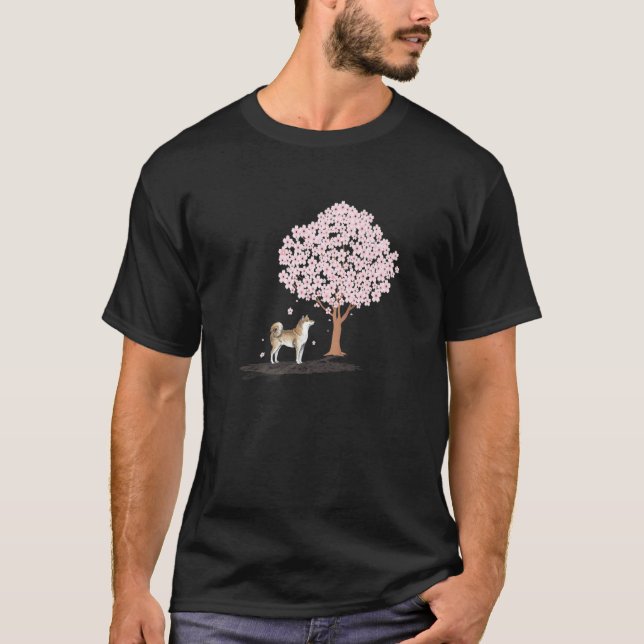 Akita Shiba Inu Dog Japanese Cherry Blossom Sakura T-Shirt (Front)