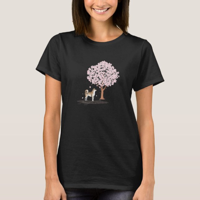 Akita Shiba Inu Dog Japanese Cherry Blossom Sakura T-Shirt (Front)