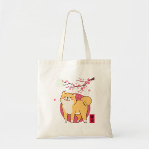 akita shiba inu dog of japan cherry blossom moon tote bag