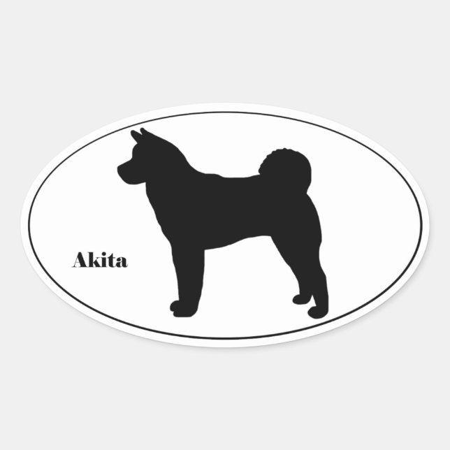 Akita SIlhouette Oval Sticker (Front)