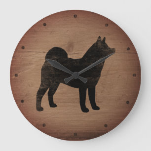 Akita Silhouette Rustic Large Clock