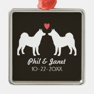 Akita Silhouettes Dogs Couple Custom Metal Tree Decoration