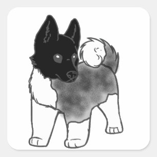 akita silver black overlay cartoon square sticker