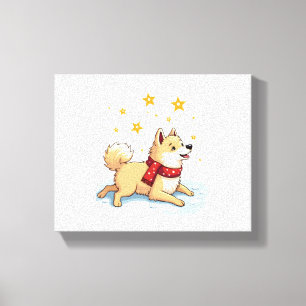 Akita Snowball Fight dog Canvas Print