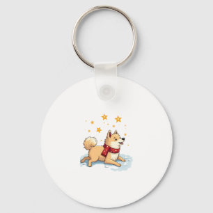 Akita Snowball Fight Key Ring