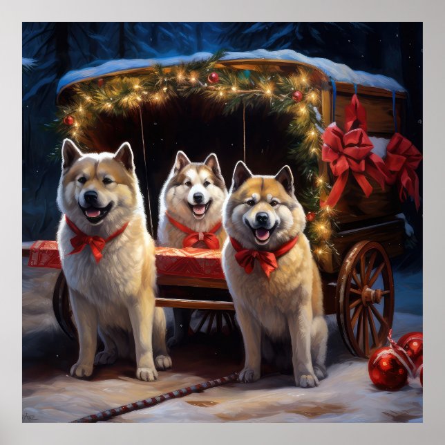 Akita Snowy Sleigh Ride Christmas Decor (Front)