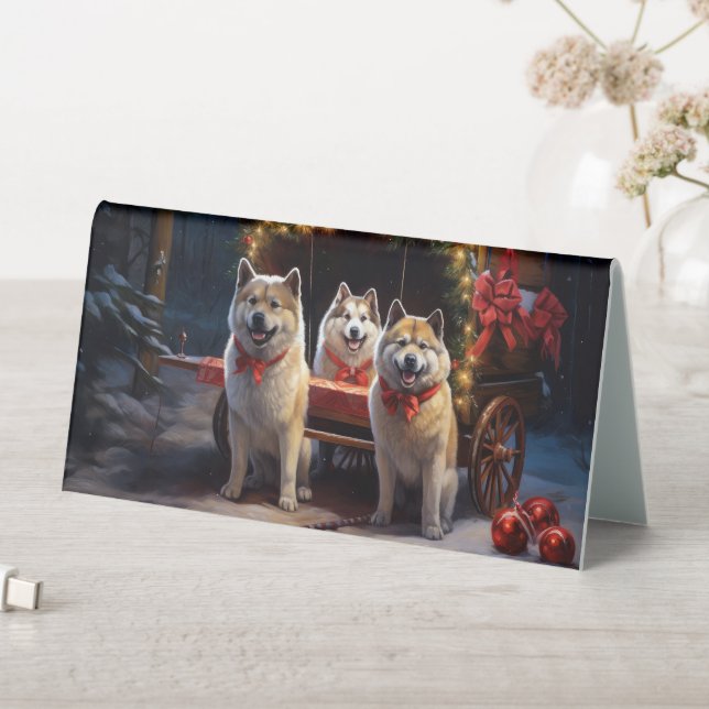 Akita Snowy Sleigh Ride Christmas Decor (In SItu (Table))