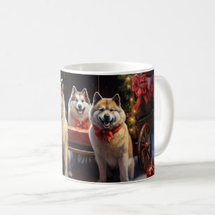 Akita Snowy Sleigh Ride Christmas Decor Coffee Mug