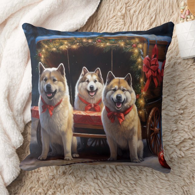 Akita Snowy Sleigh Ride Christmas Decor Cushion (Blanket)