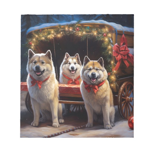 Akita Snowy Sleigh Ride Christmas Decor Notepad (Front)