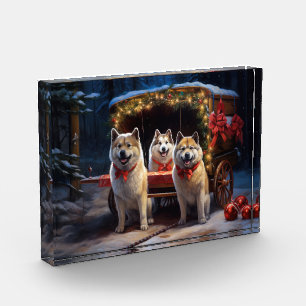 Akita Snowy Sleigh Ride Christmas Decor Photo Block