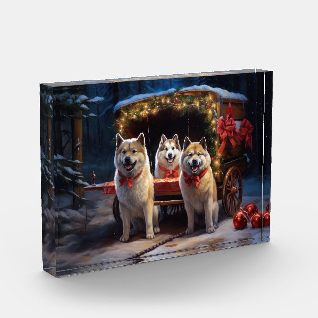 Akita Snowy Sleigh Ride Christmas Decor Photo Block (Left)