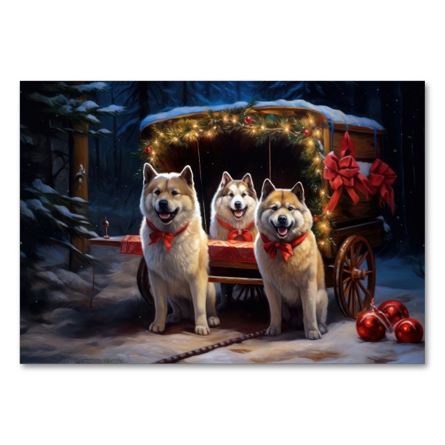 Akita Snowy Sleigh Ride Christmas Decor Table Number (Front)