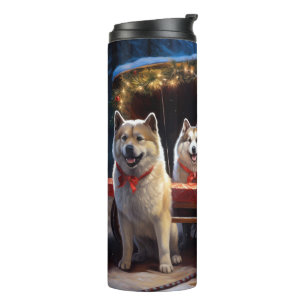 Akita Snowy Sleigh Ride Christmas Decor Thermal Tumbler