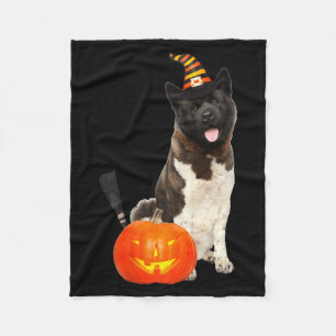 Akita Witch Hat Halloween Dog Costume Fleece Blanket