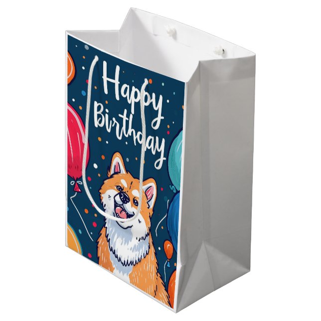 Akita with Balloons Birthday Medium Gift Bag (Front Angled)
