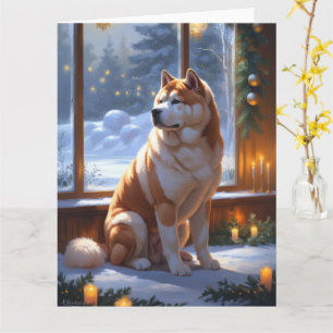 Akita With Christmas Lights Holiday Card