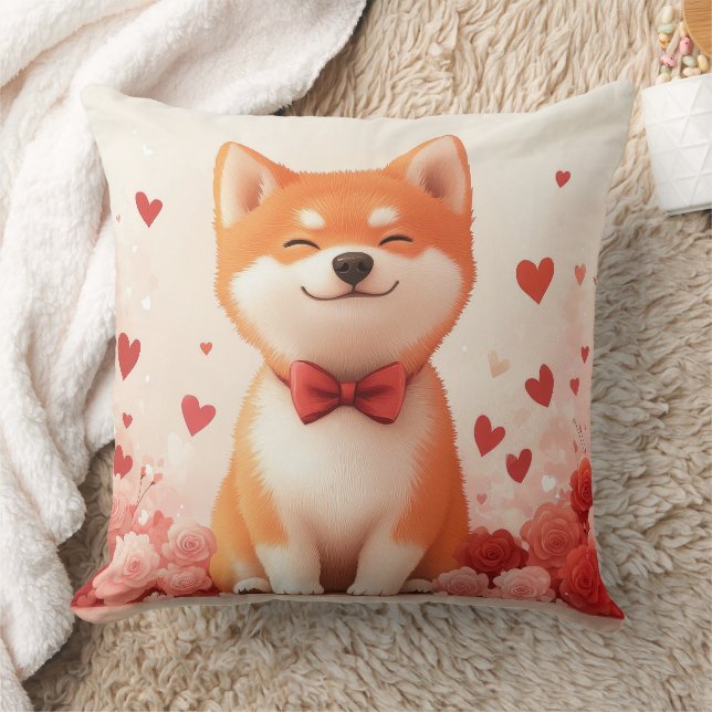 Akita with Roses - Valentine's Day  Cushion (Blanket)