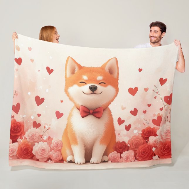 Akita with Roses - Valentine's Day  Fleece Blanket (In Situ)