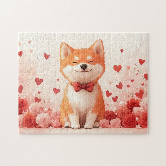 Akita with Roses - Valentine's Day  Jigsaw Puzzle (Horizontal)