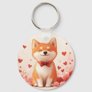 Akita with Roses - Valentine's Day Key Ring