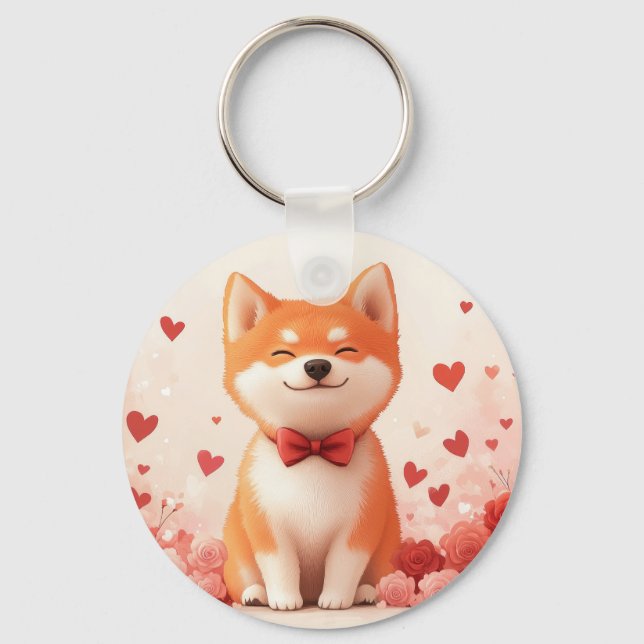 Akita with Roses - Valentine's Day  Key Ring (Front)