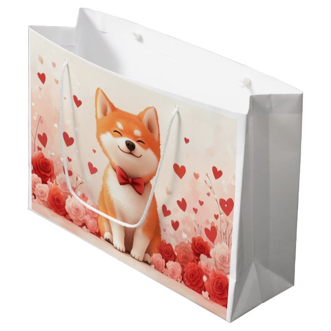 Akita with Roses - Valentine's Day  Large Gift Bag (Front Angled)