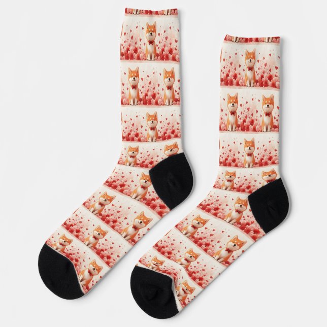 Akita with Roses - Valentine's Day  Socks (Left)