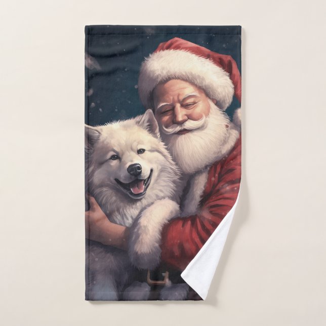 Akita with Santa Claus Festive Christmas  Bath Towel Set (Hand Towel)
