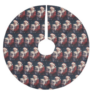 Akita with Santa Claus Festive Christmas  Brushed Polyester Tree Skirt