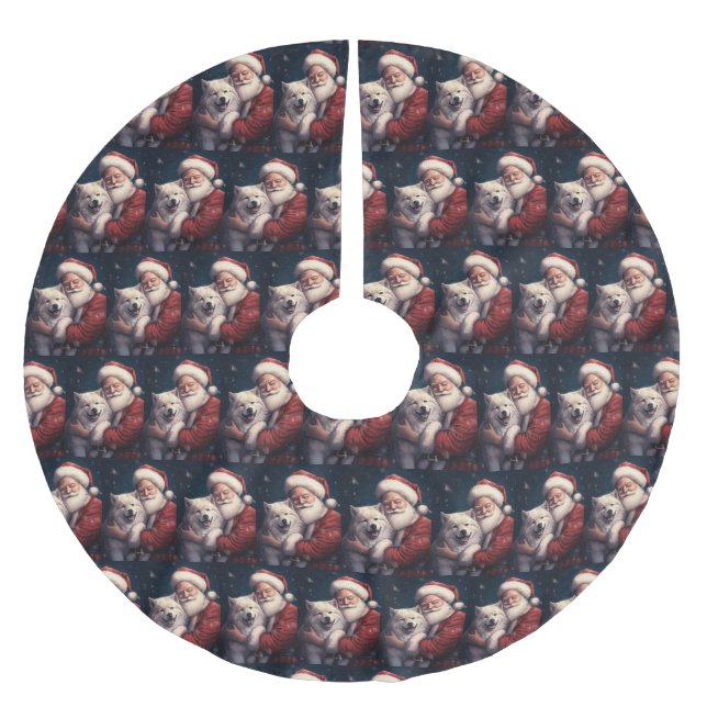 Akita with Santa Claus Festive Christmas  Brushed Polyester Tree Skirt (Front)