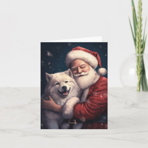 Akita with Santa Claus Festive Christmas  Card