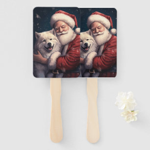 Akita with Santa Claus Festive Christmas Hand Fan