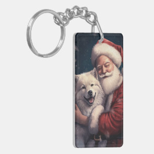 Akita with Santa Claus Festive Christmas Key Ring