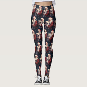 Akita with Santa Claus Festive Christmas Leggings