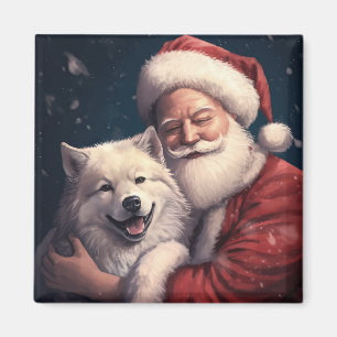Akita with Santa Claus Festive Christmas Magnet