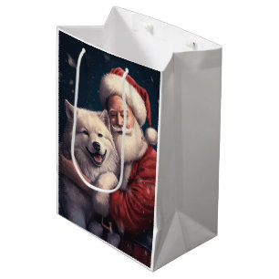 Akita with Santa Claus Festive Christmas  Medium Gift Bag