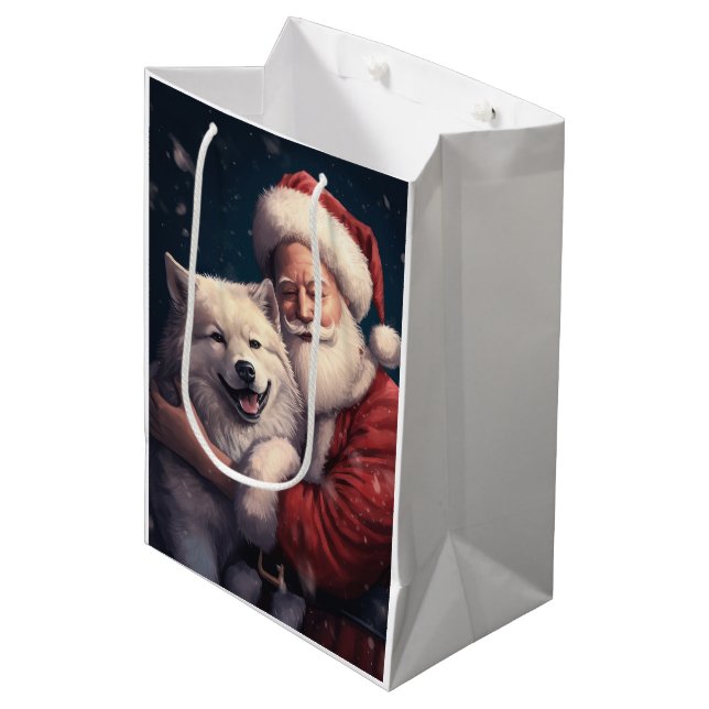 Akita with Santa Claus Festive Christmas  Medium Gift Bag (Front Angled)